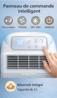 Déshumidificateur électrique 16 L / jour jusqu’à 45 m² avec affichage LED et vidange continue – Kalyma KL-16L-LED