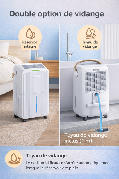 Déshumidificateur électrique 16 L / jour jusqu’à 45 m² avec affichage LED et vidange continue – Kalyma KL-16L-LED