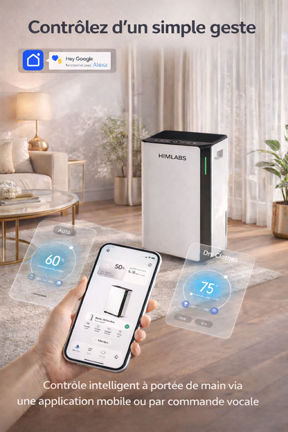 Déshumidificateur d’air HIMLABS 20 L/jour jusqu’à 60 m² Wi-Fi vidange continue – OL20-BD068CF
