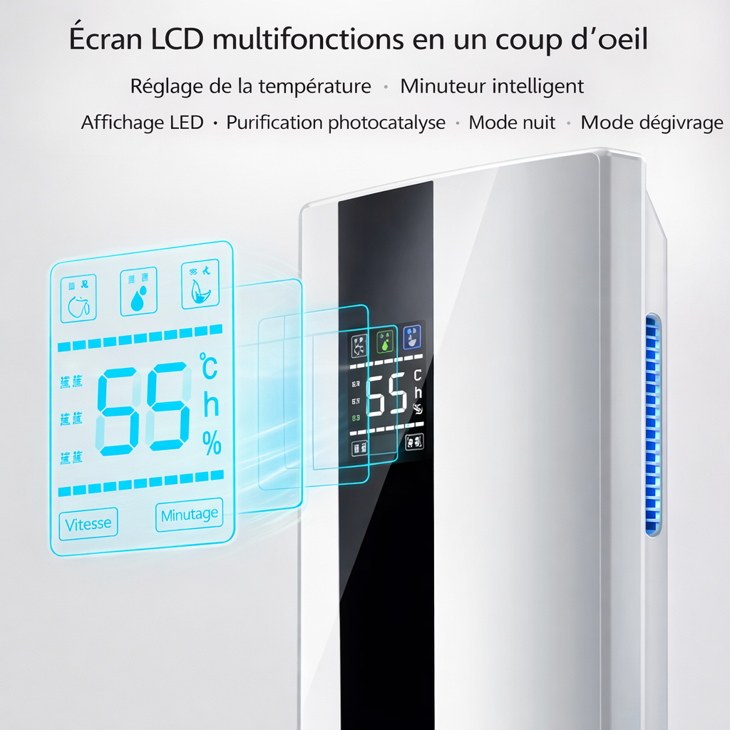 Déshumidificateur d’air 90W 2,2L/24h avec télécommande et vidange continue – 30 m²– Kalyma CJ-2020-3
